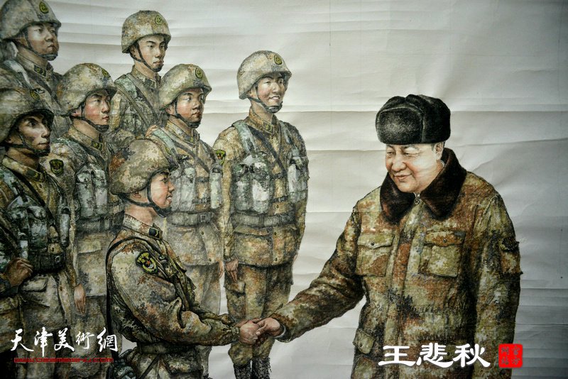 王悲秋巨幅画作《主席与战士》局部。