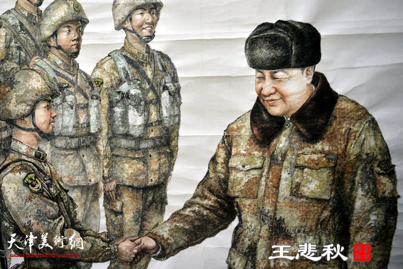王悲秋巨幅画作《主席与战士》局部。
