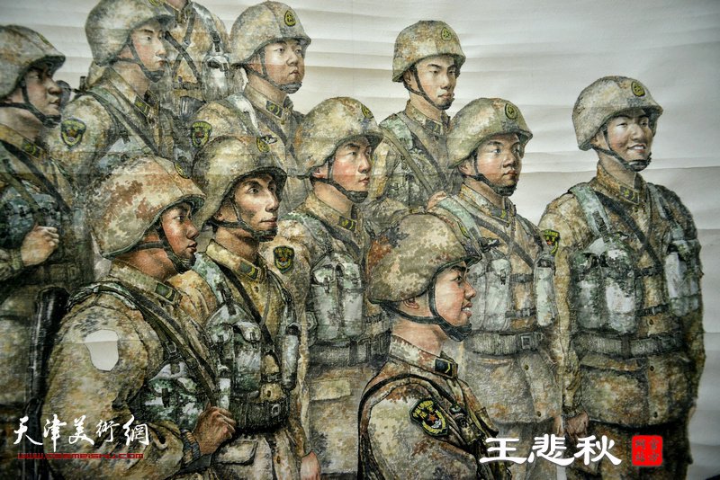 王悲秋巨幅画作《主席与战士》局部。